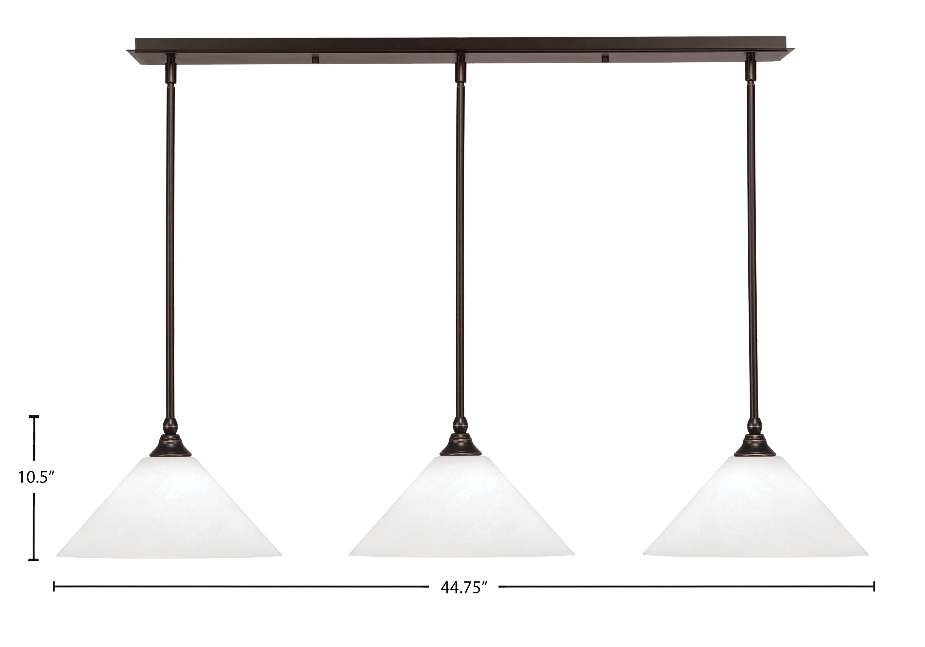 Stem Three Light Linear Pendalier in Dark Granite with White Marble Shade