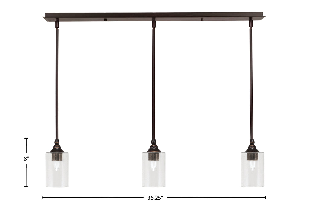 Stem Three Light Linear Pendalier in Dark Granite with Clear Bubble Shade