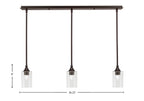 Stem Three Light Linear Pendalier in Dark Granite with Clear Bubble Shade