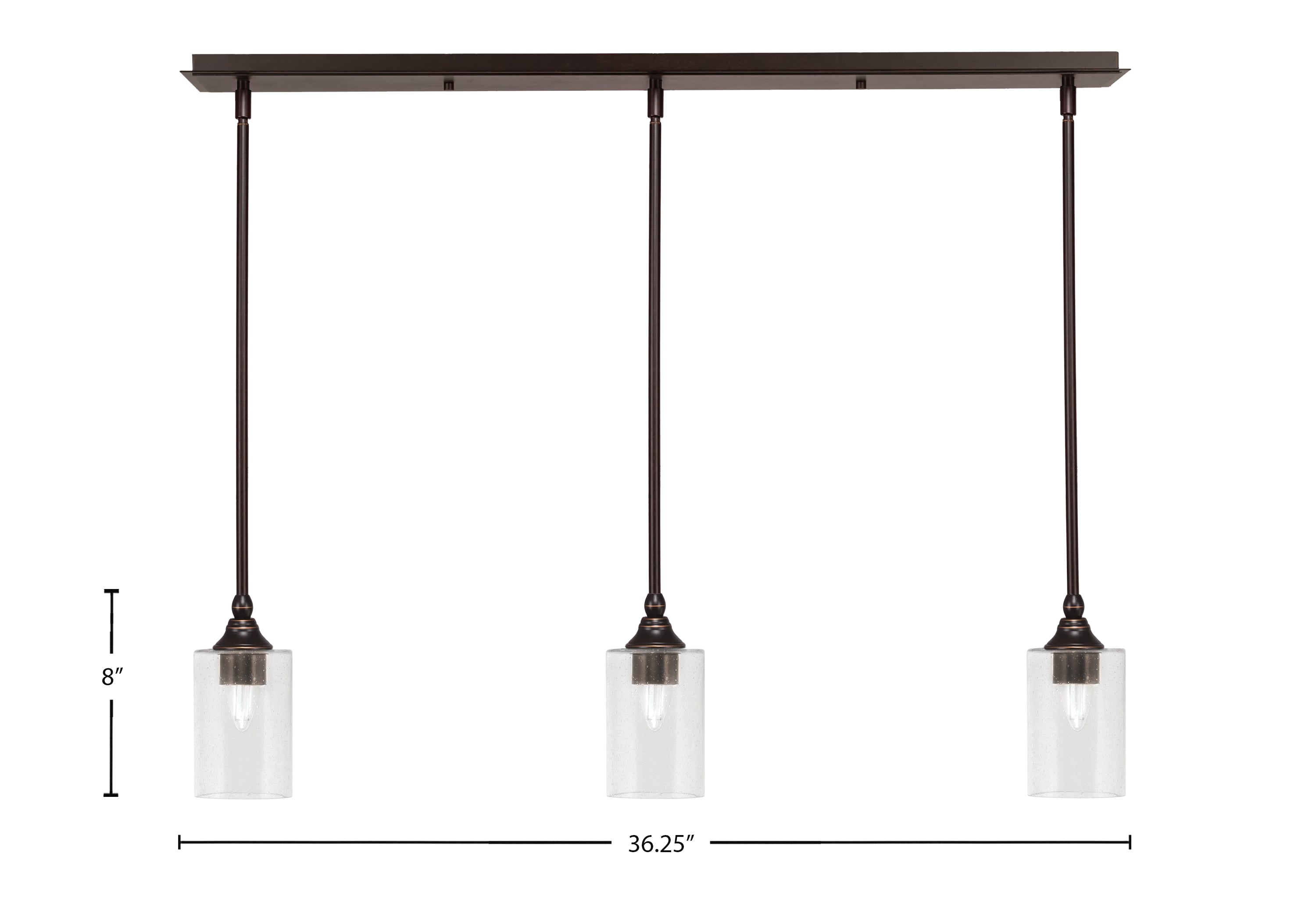 Stem Three Light Linear Pendalier in Dark Granite with Clear Bubble Shade