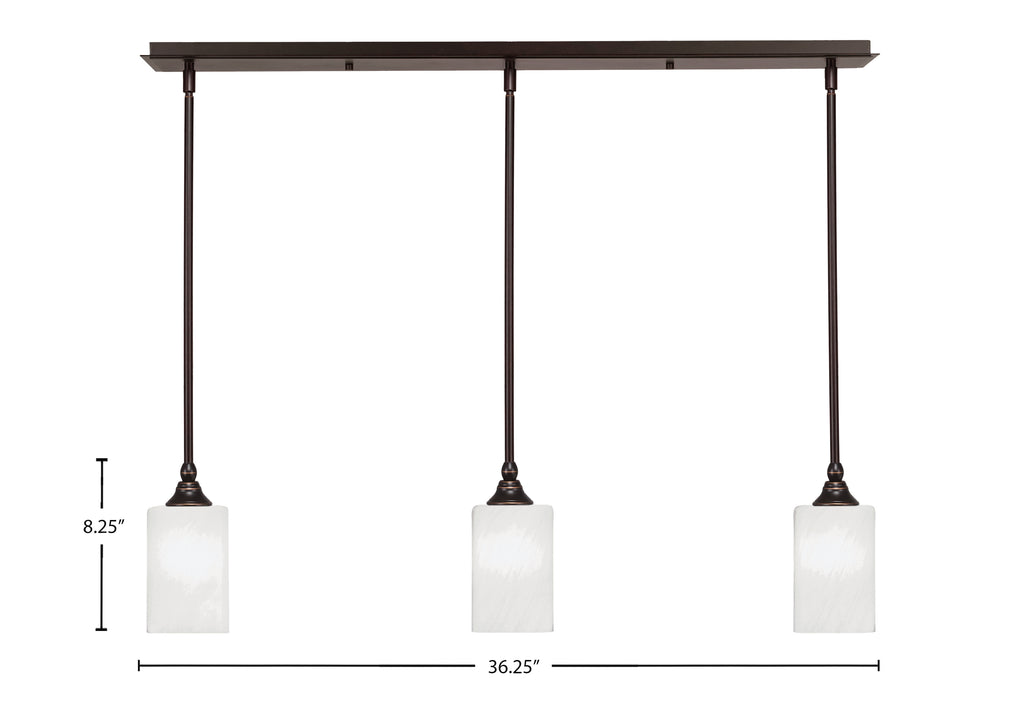 Stem Three Light Linear Pendalier in Dark Granite with White Marble Shade