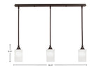 Stem Three Light Linear Pendalier in Dark Granite with White Marble Shade