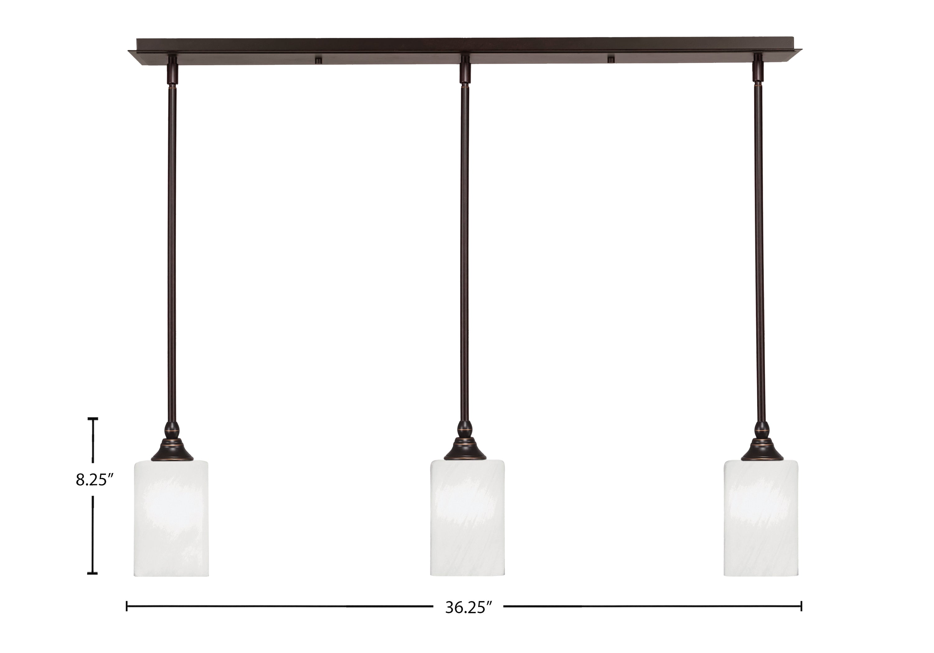 Stem Three Light Linear Pendalier in Dark Granite with White Marble Shade