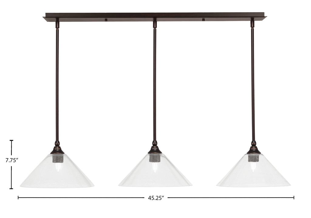 Stem Three Light Linear Pendalier in Dark Granite with Clear Bubble Shade