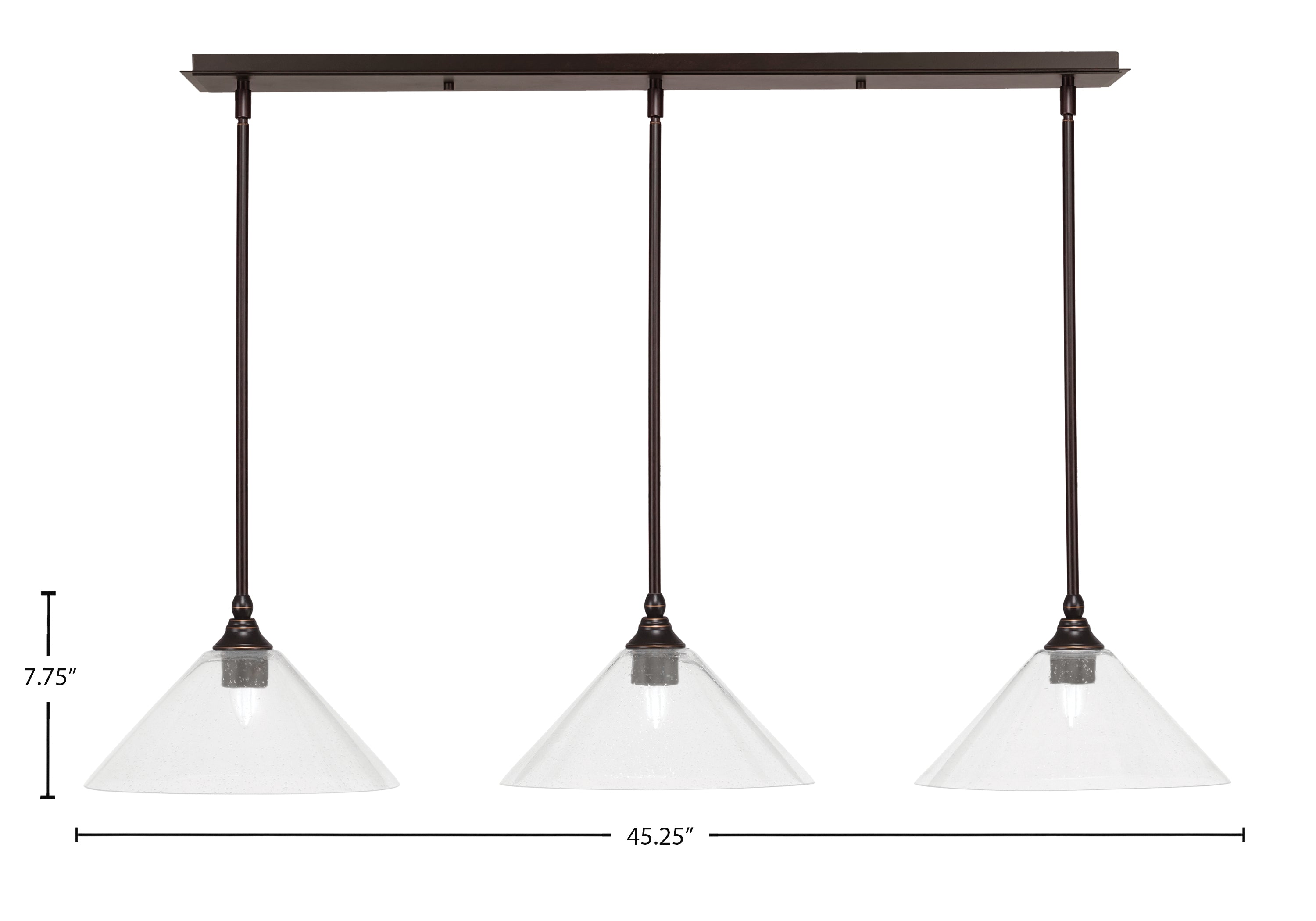 Stem Three Light Linear Pendalier in Dark Granite with Clear Bubble Shade