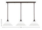 Stem Three Light Linear Pendalier in Dark Granite with White Muslin Shade