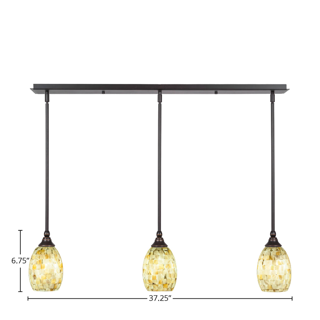 Any Three Light Linear Pendalier in Dark Granite with 5" Ivory Glaze Seashell Shade