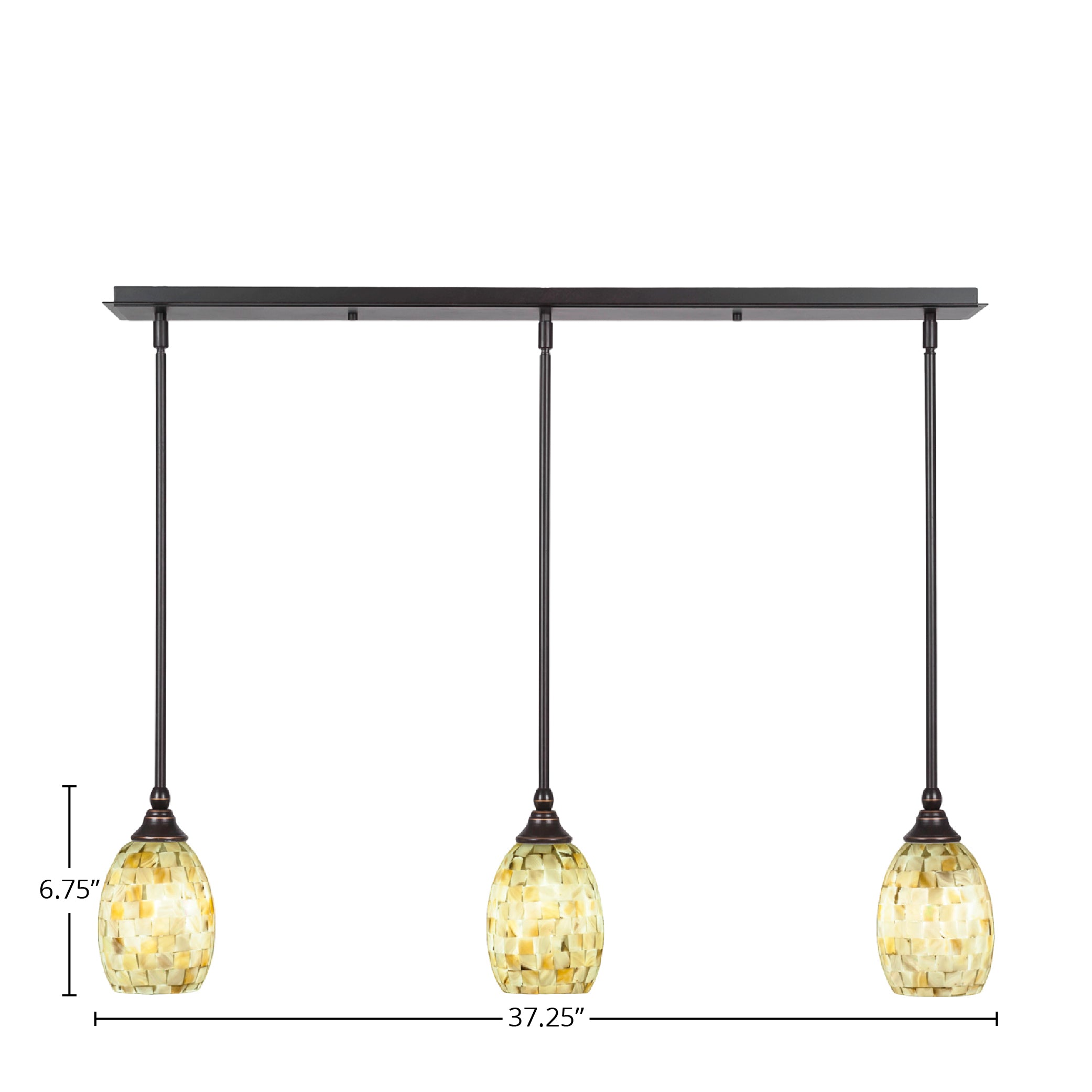Any Three Light Linear Pendalier in Dark Granite with 5" Ivory Glaze Seashell Shade