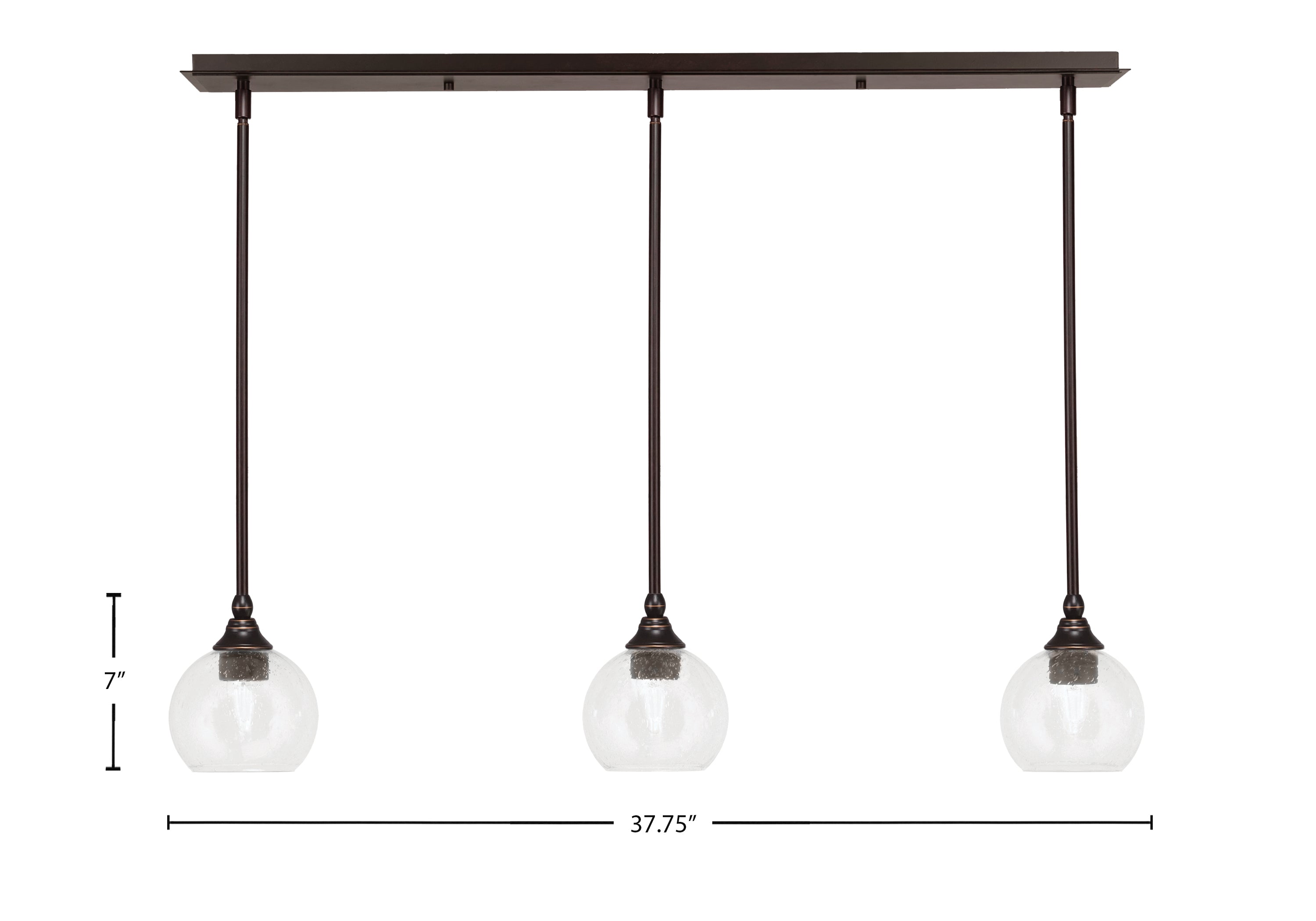 Stem Three Light Linear Pendalier in Dark Granite with Clear Bubble Shade