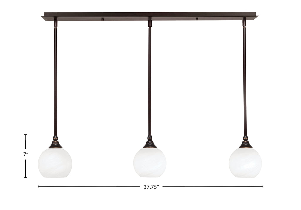 Stem Three Light Linear Pendalier in Dark Granite with White Marble Shade