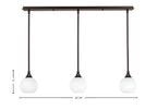 Stem Three Light Linear Pendalier in Dark Granite with White Marble Shade