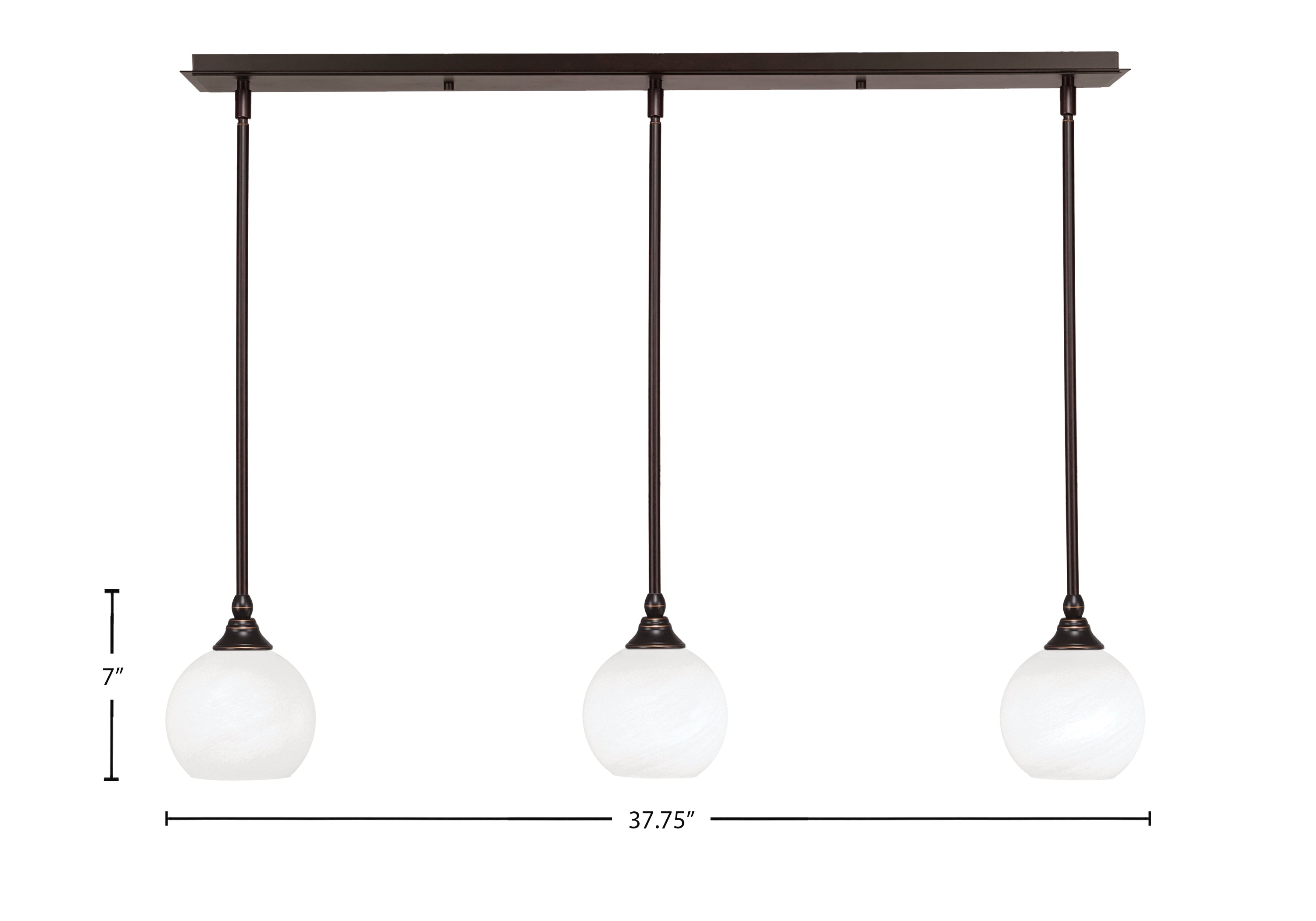 Stem Three Light Linear Pendalier in Dark Granite with White Marble Shade