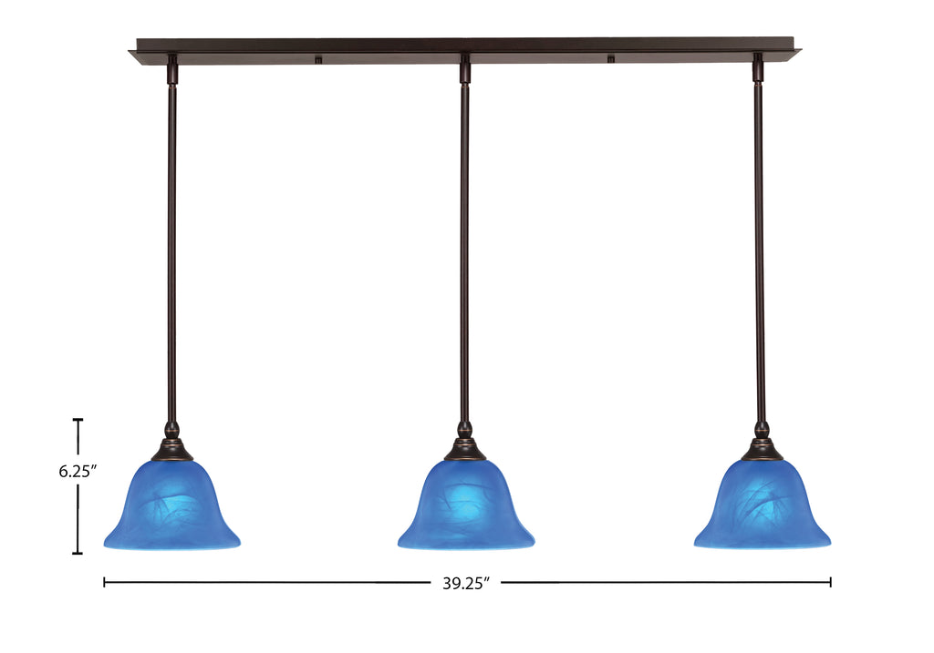 Any Three Light Linear Pendalier in Dark Granite with 7" Blue Italian Shade