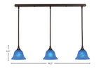 Any Three Light Linear Pendalier in Dark Granite with 7" Blue Italian Shade