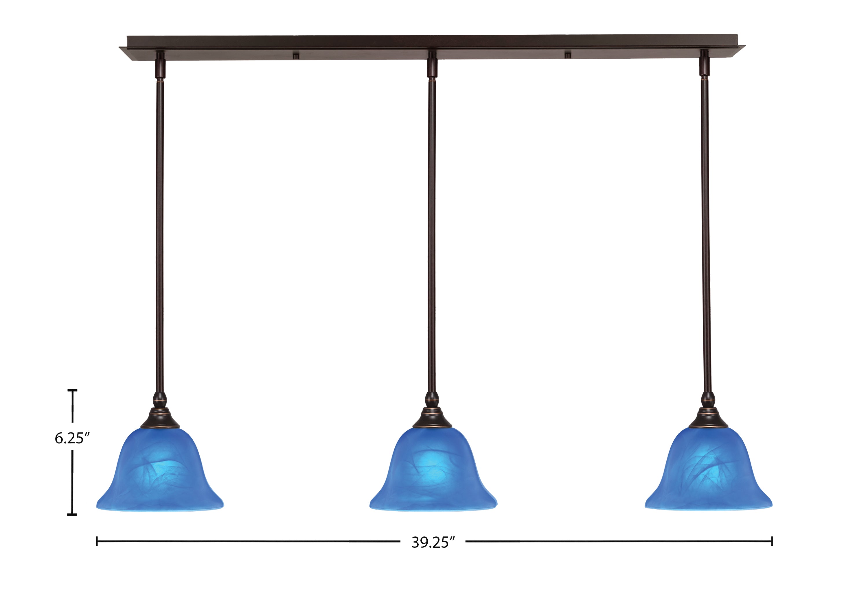 Any Three Light Linear Pendalier in Dark Granite with 7" Blue Italian Shade