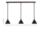 Any Three Light Linear Pendalier in Dark Granite with 7" Dark Granite Cone Metal Shade Shade