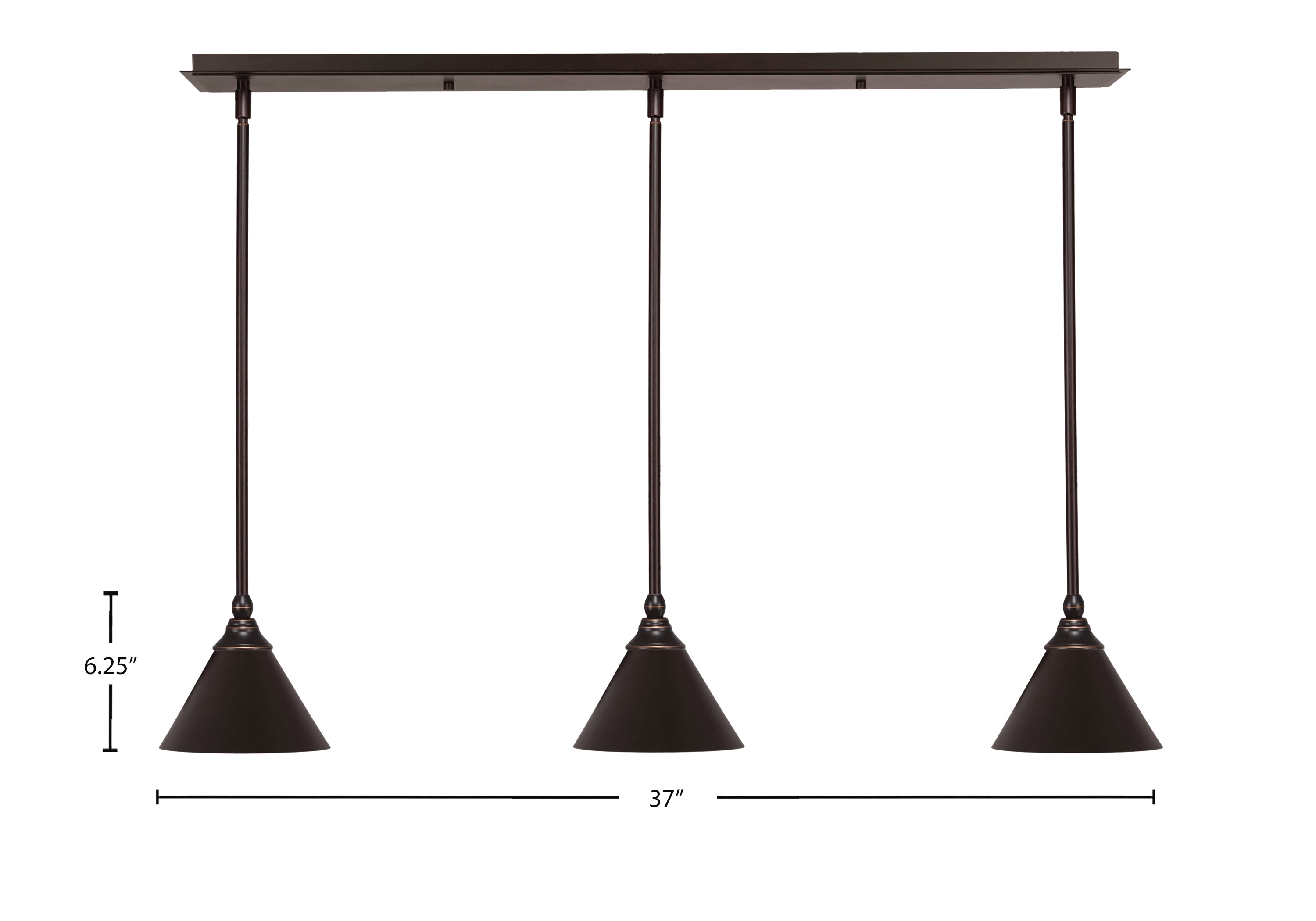 Any Three Light Linear Pendalier in Dark Granite with 7" Dark Granite Cone Metal Shade Shade