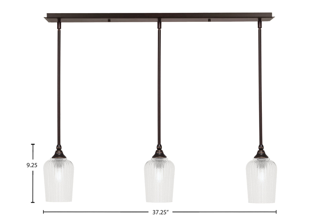 Stem Three Light Linear Pendalier in Dark Granite with Clear Textured Shade