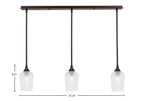Stem Three Light Linear Pendalier in Dark Granite with Clear Textured Shade