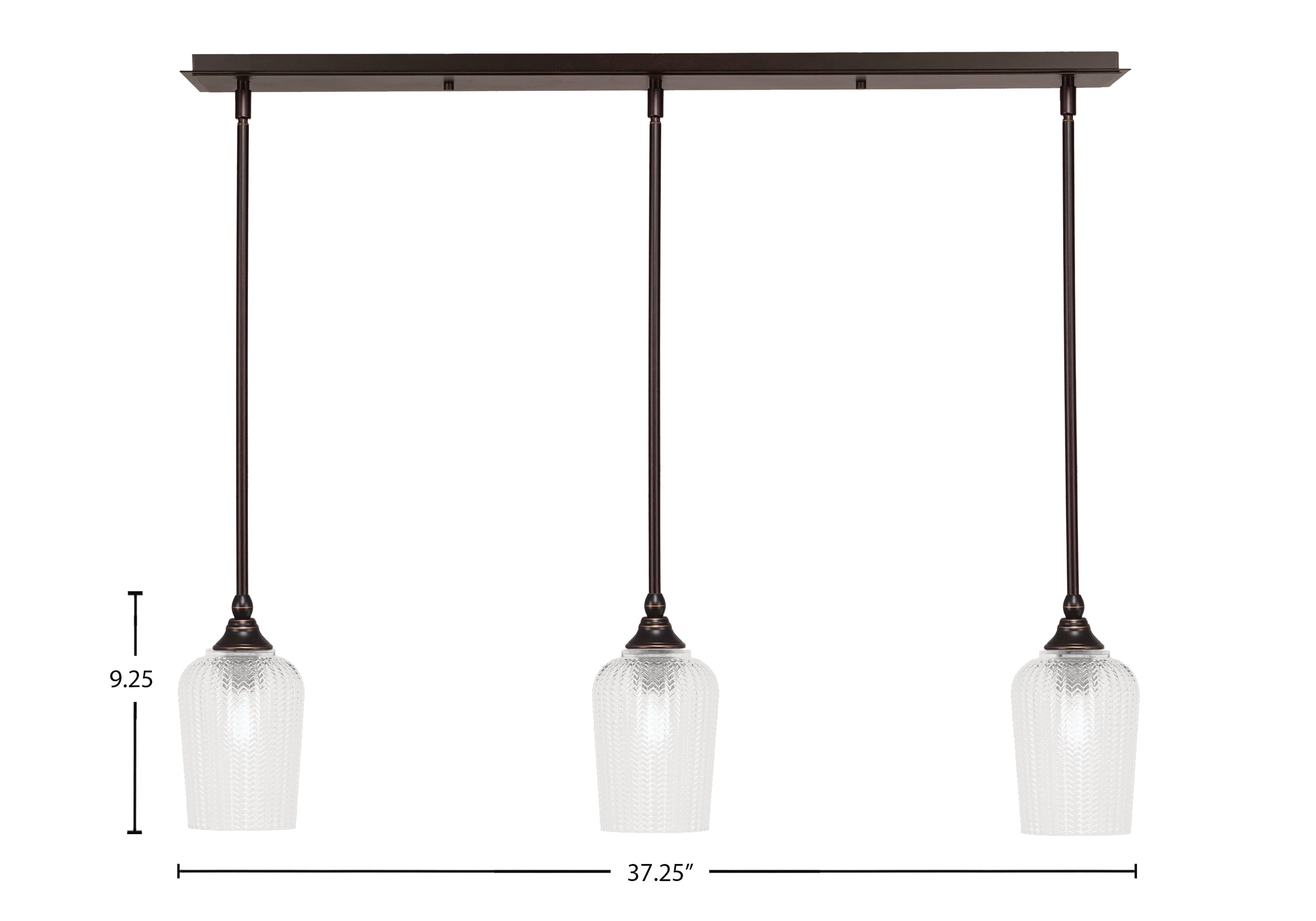 Stem Three Light Linear Pendalier in Dark Granite with Clear Textured Shade