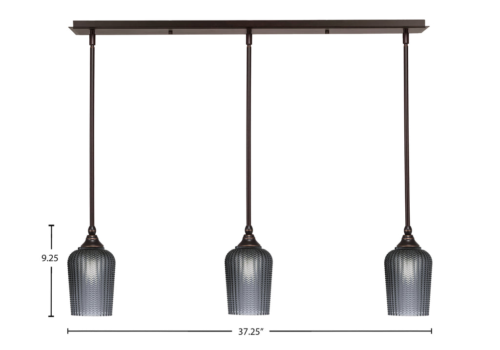 Stem Three Light Linear Pendalier in Dark Granite with Smoke Textured Shade