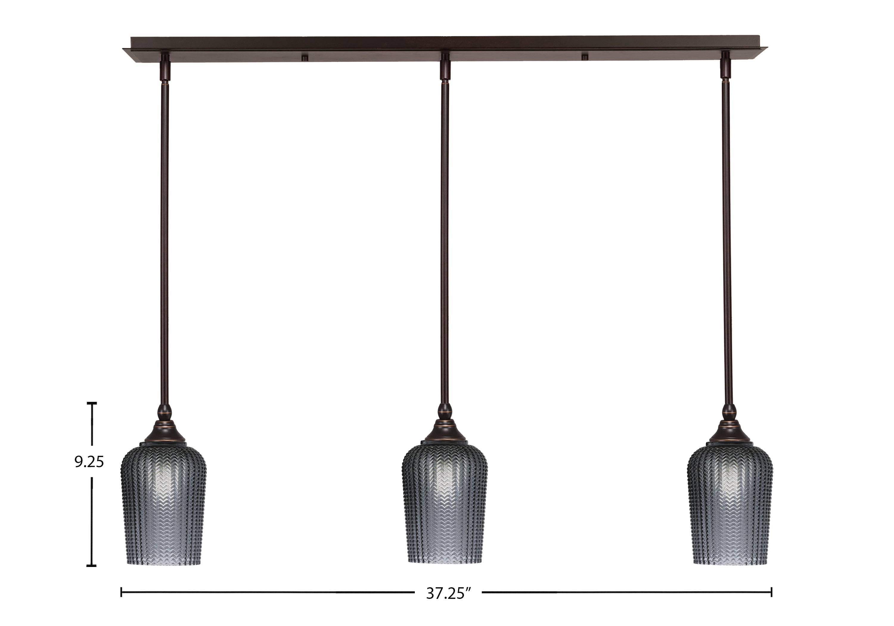 Stem Three Light Linear Pendalier in Dark Granite with Smoke Textured Shade