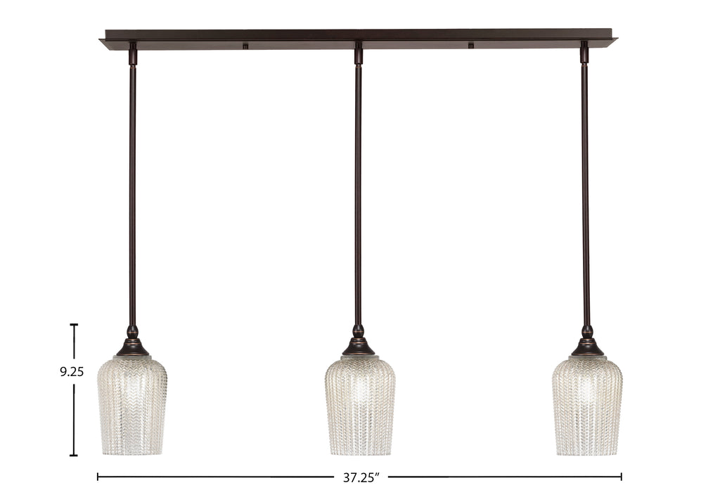 Stem Three Light Linear Pendalier in Dark Granite with Silver Textured Shade