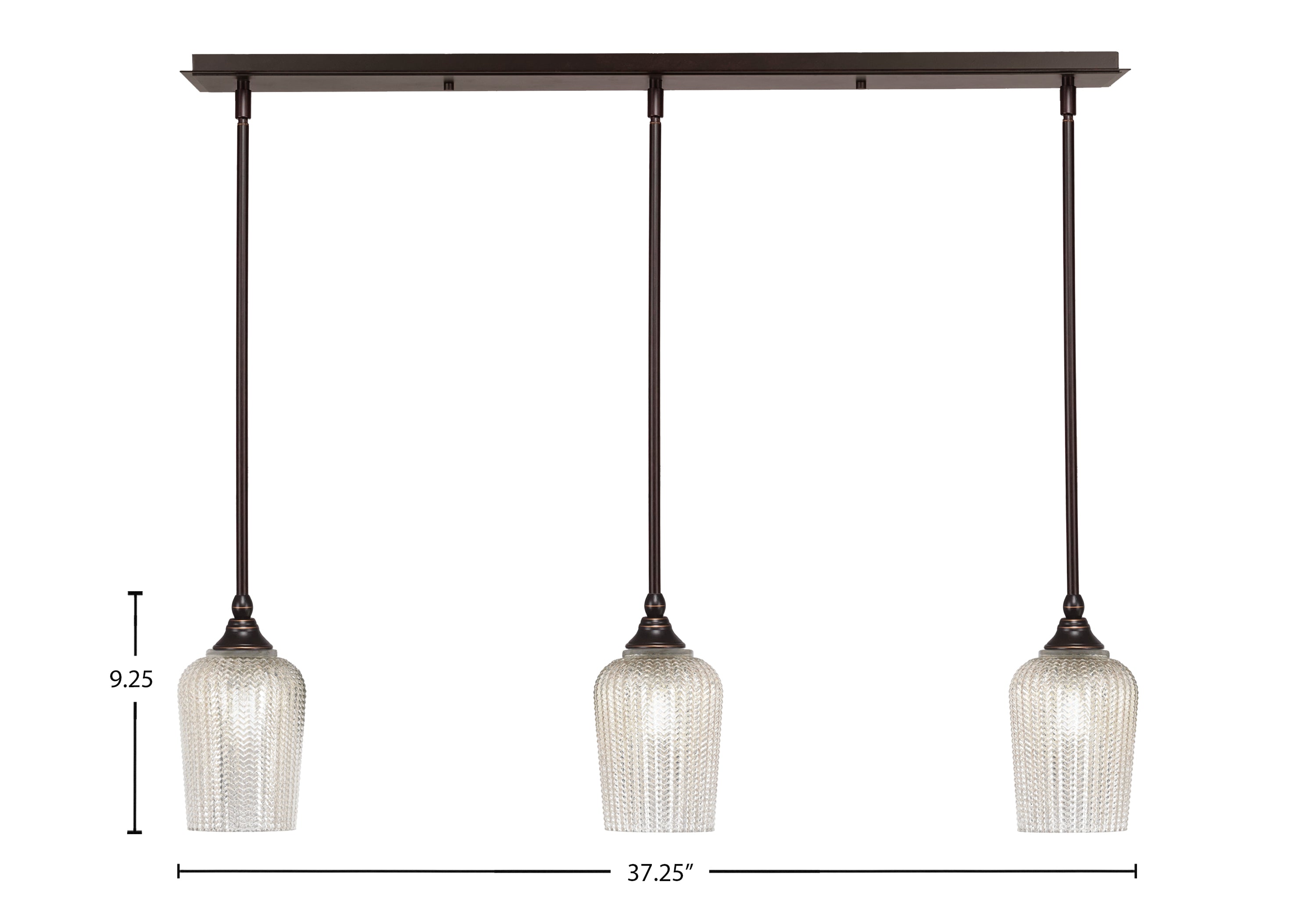 Stem Three Light Linear Pendalier in Dark Granite with Silver Textured Shade