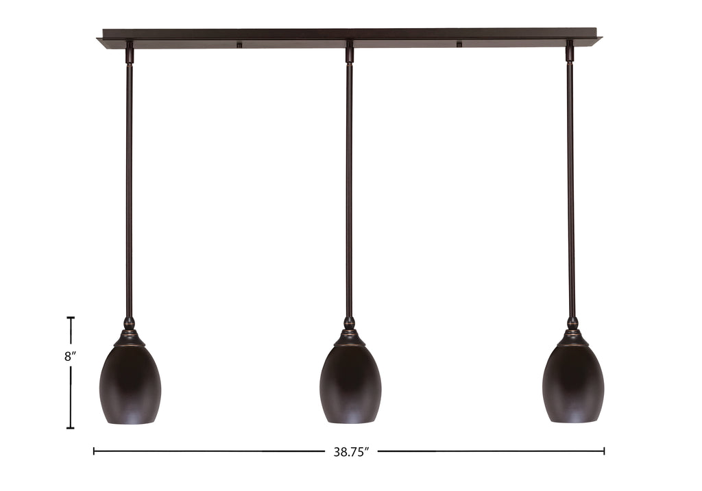 Any Three Light Linear Pendalier in Dark Granite with 5" Dark Granite Oval Metal Shade Shade