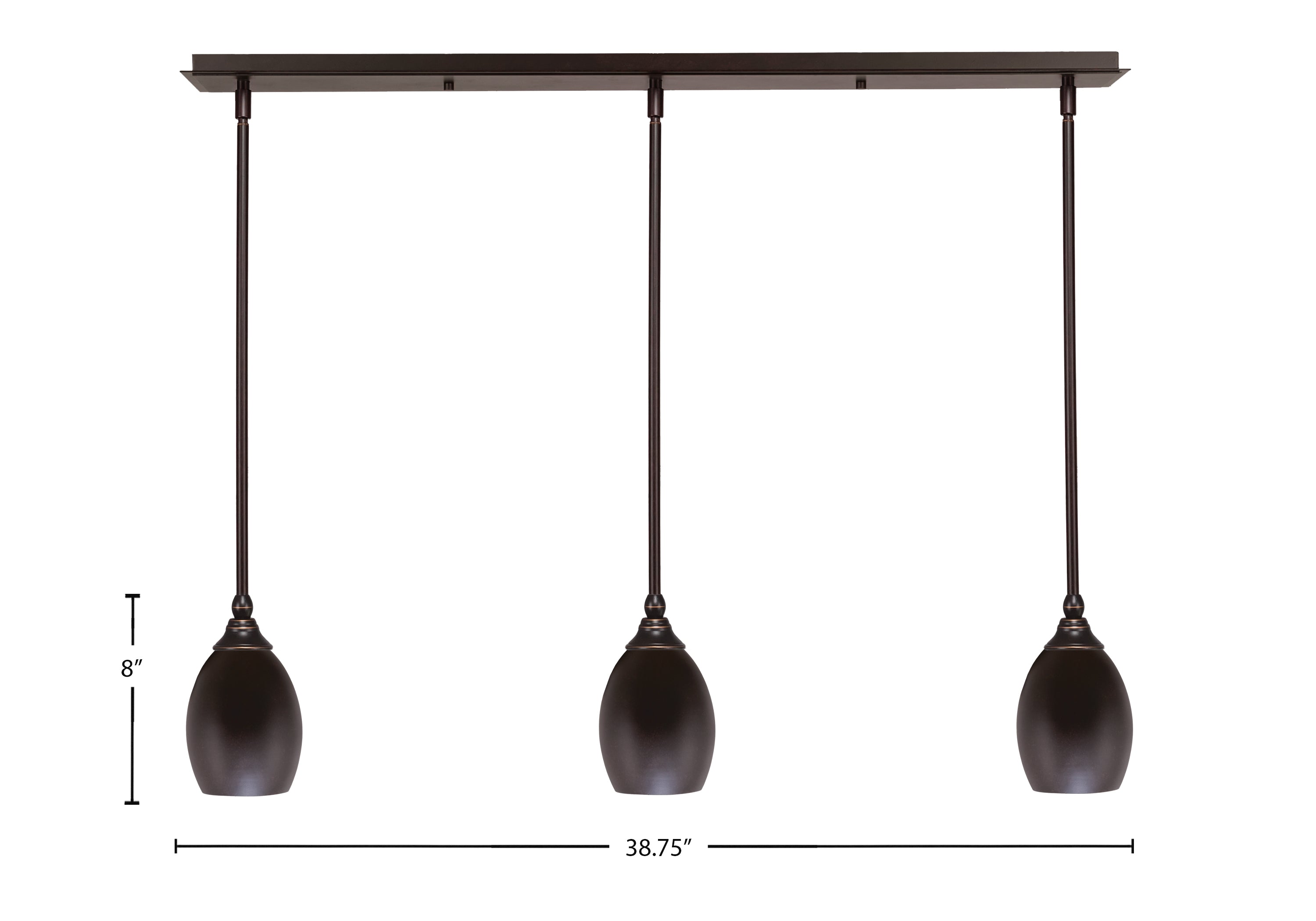 Any Three Light Linear Pendalier in Dark Granite with 5" Dark Granite Oval Metal Shade Shade