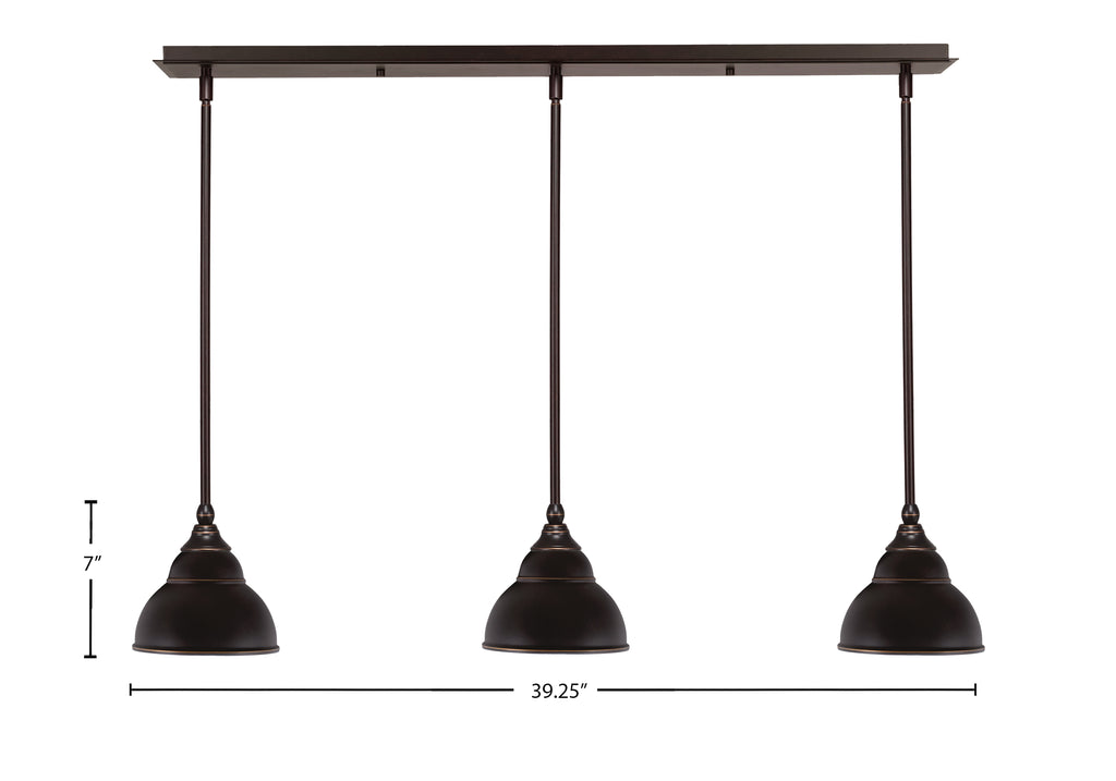 Any Three Light Linear Pendalier in Dark Granite with 7" Dark Granite Double Bubble Metal Shade Shade