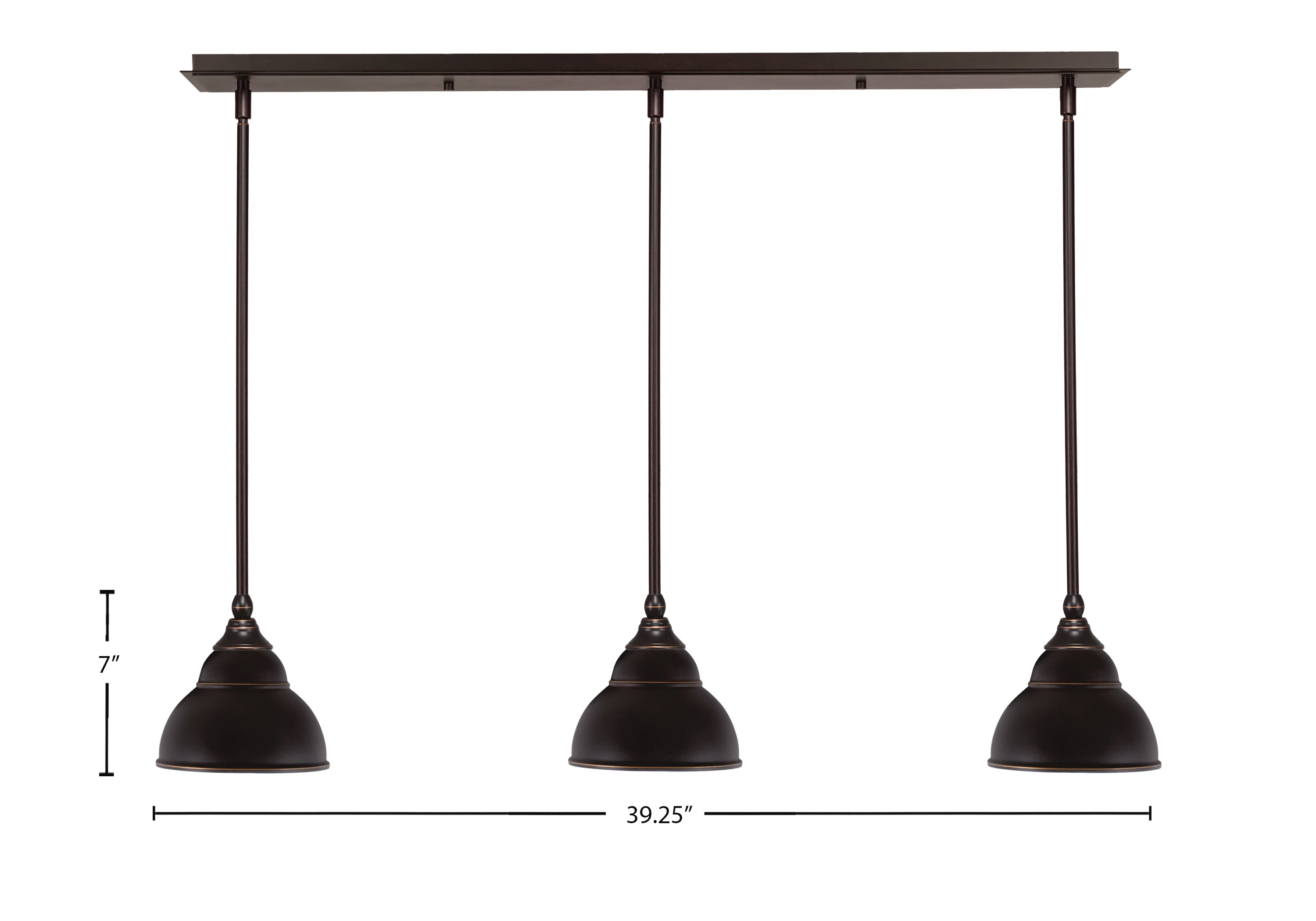 Any Three Light Linear Pendalier in Dark Granite with 7" Dark Granite Double Bubble Metal Shade Shade