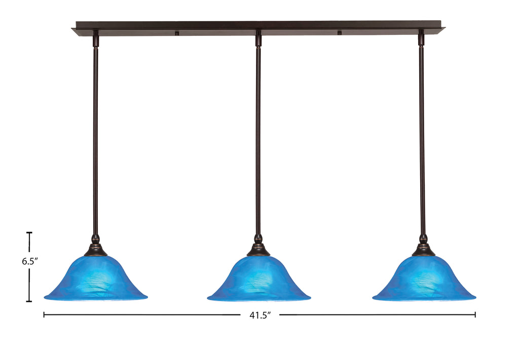 Any Three Light Linear Pendalier in Dark Granite with 10" Blue Italian Shade