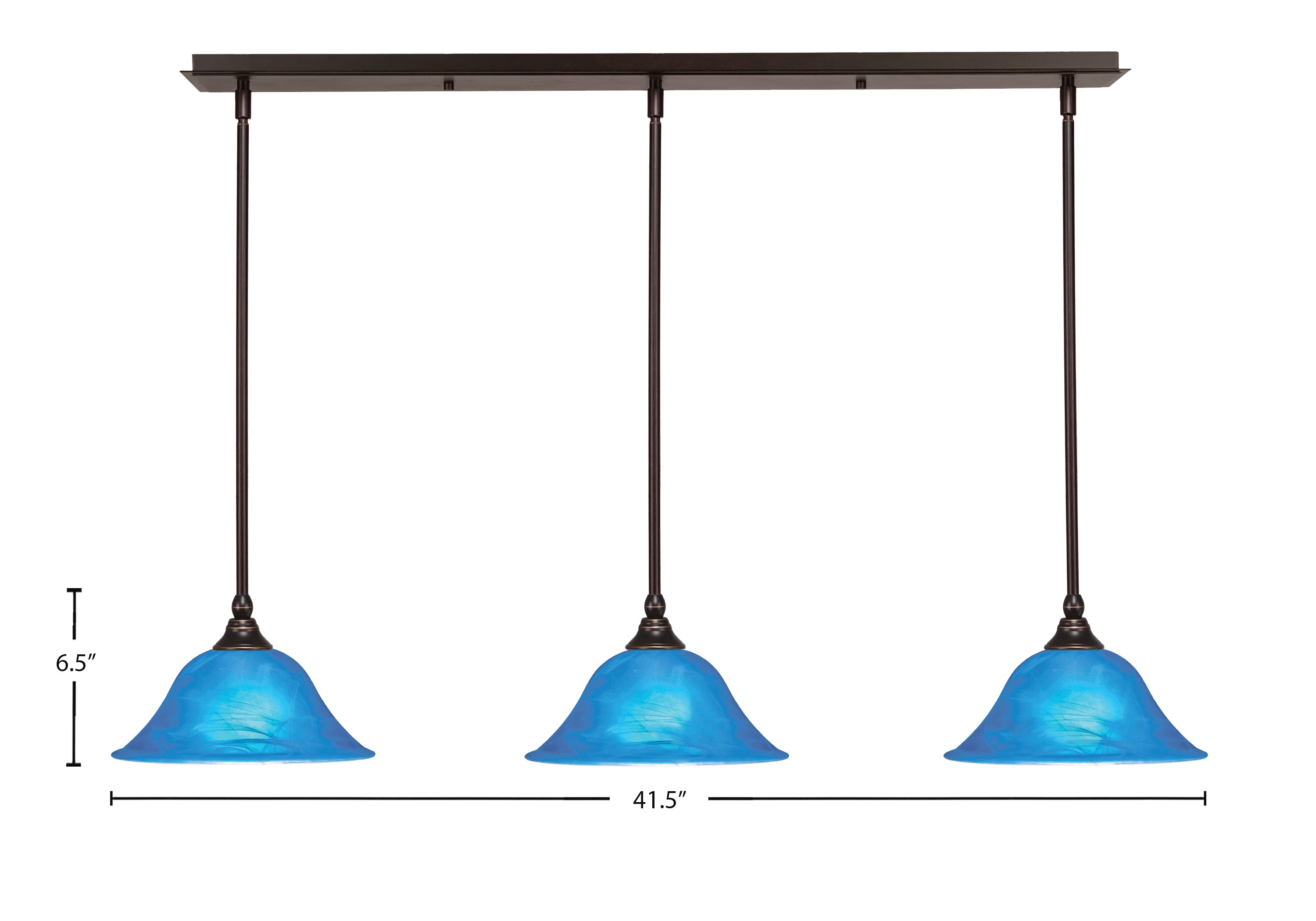 Any Three Light Linear Pendalier in Dark Granite with 10" Blue Italian Shade