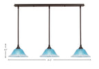 Any Three Light Linear Pendalier in Dark Granite with 10" Teal Crystal Shade