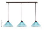 Any Three Light Linear Pendalier in Dark Granite with 12" Teal Crystal Shade