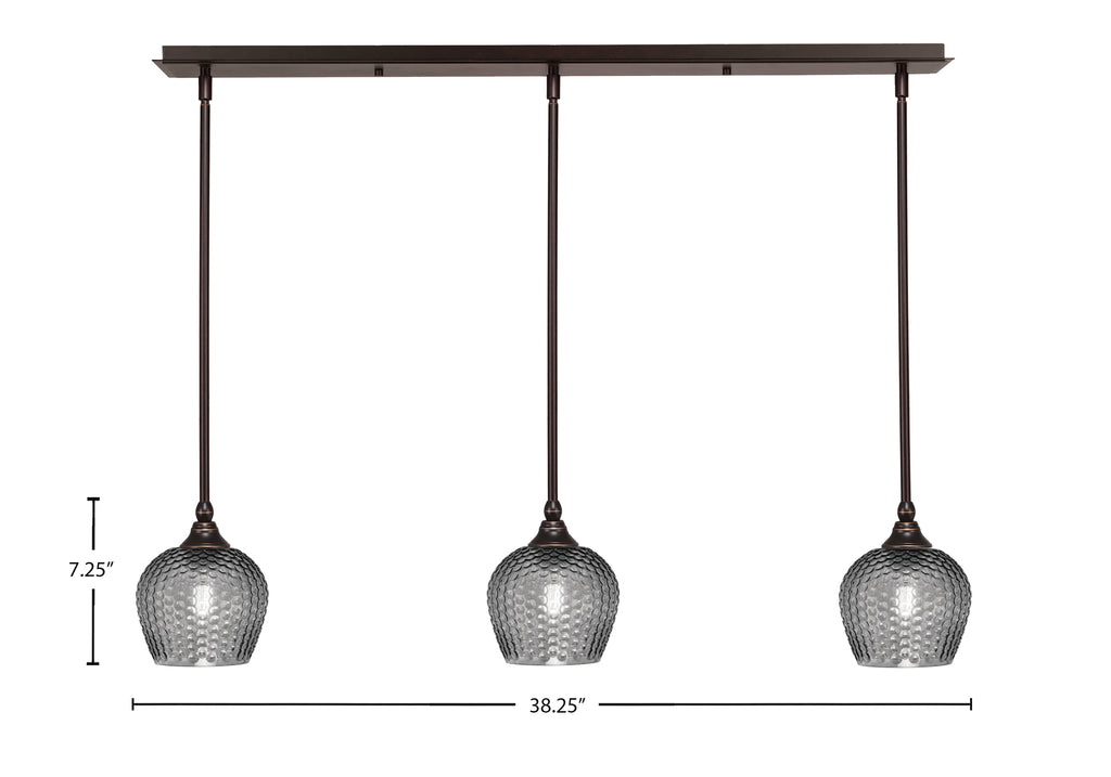 Stem Three Light Linear Pendalier in Dark Granite with Smoke Textured Shade