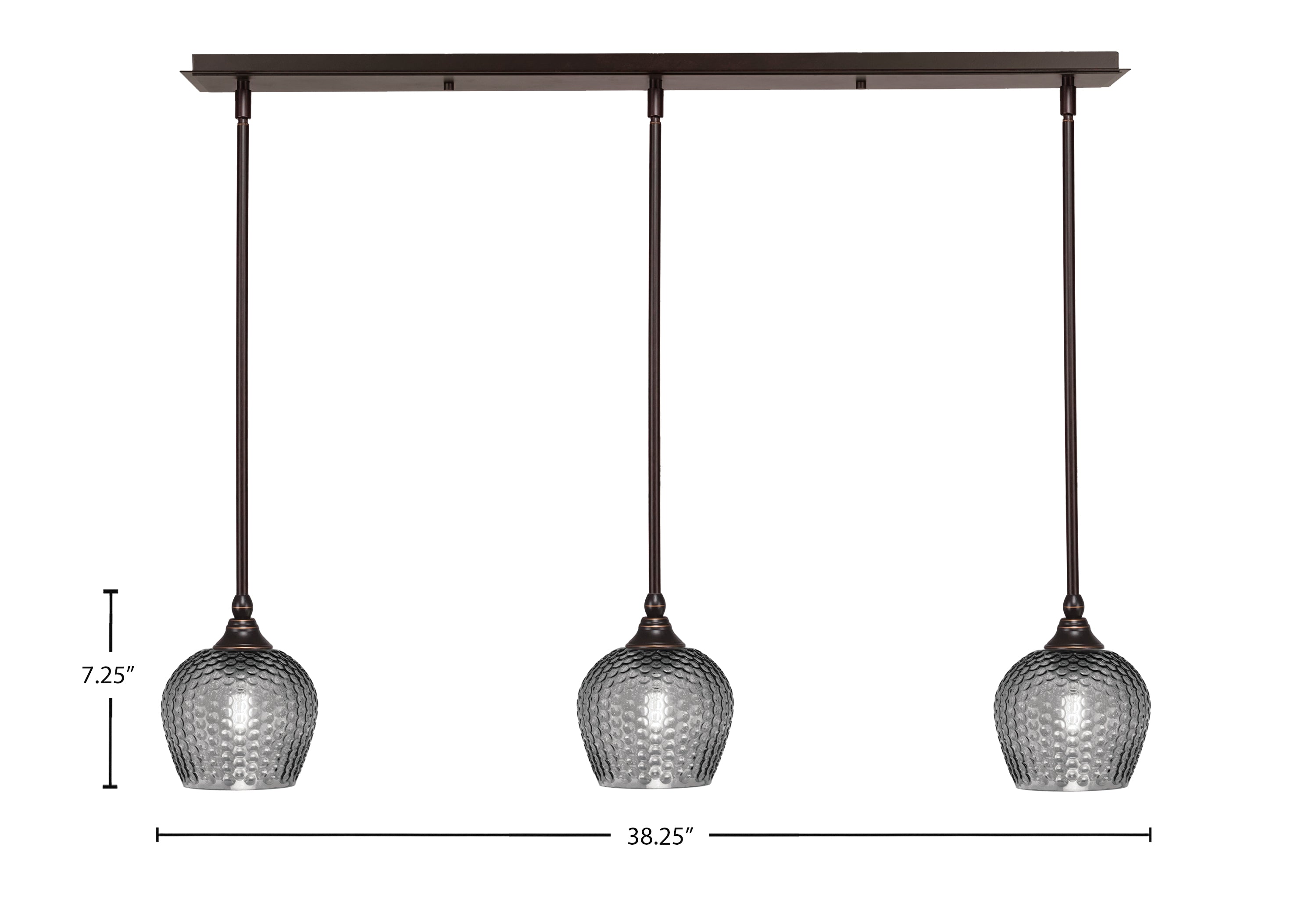 Stem Three Light Linear Pendalier in Dark Granite with Smoke Textured Shade