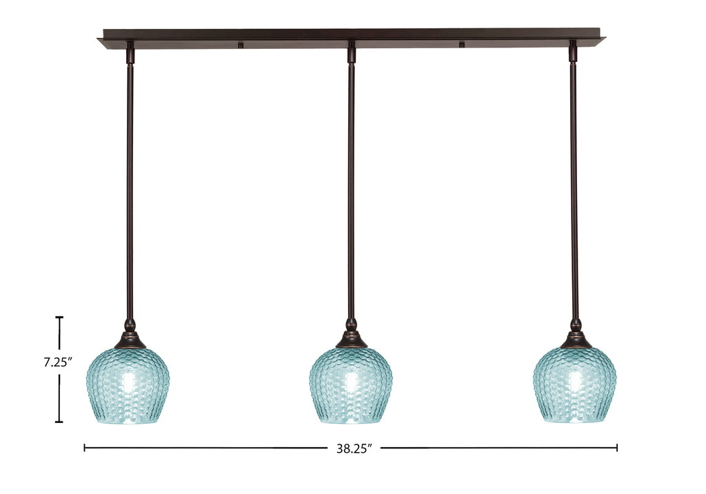 Stem Three Light Linear Pendalier in Dark Granite with Turquoise Textured Shade