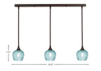 Stem Three Light Linear Pendalier in Dark Granite with Turquoise Textured Shade