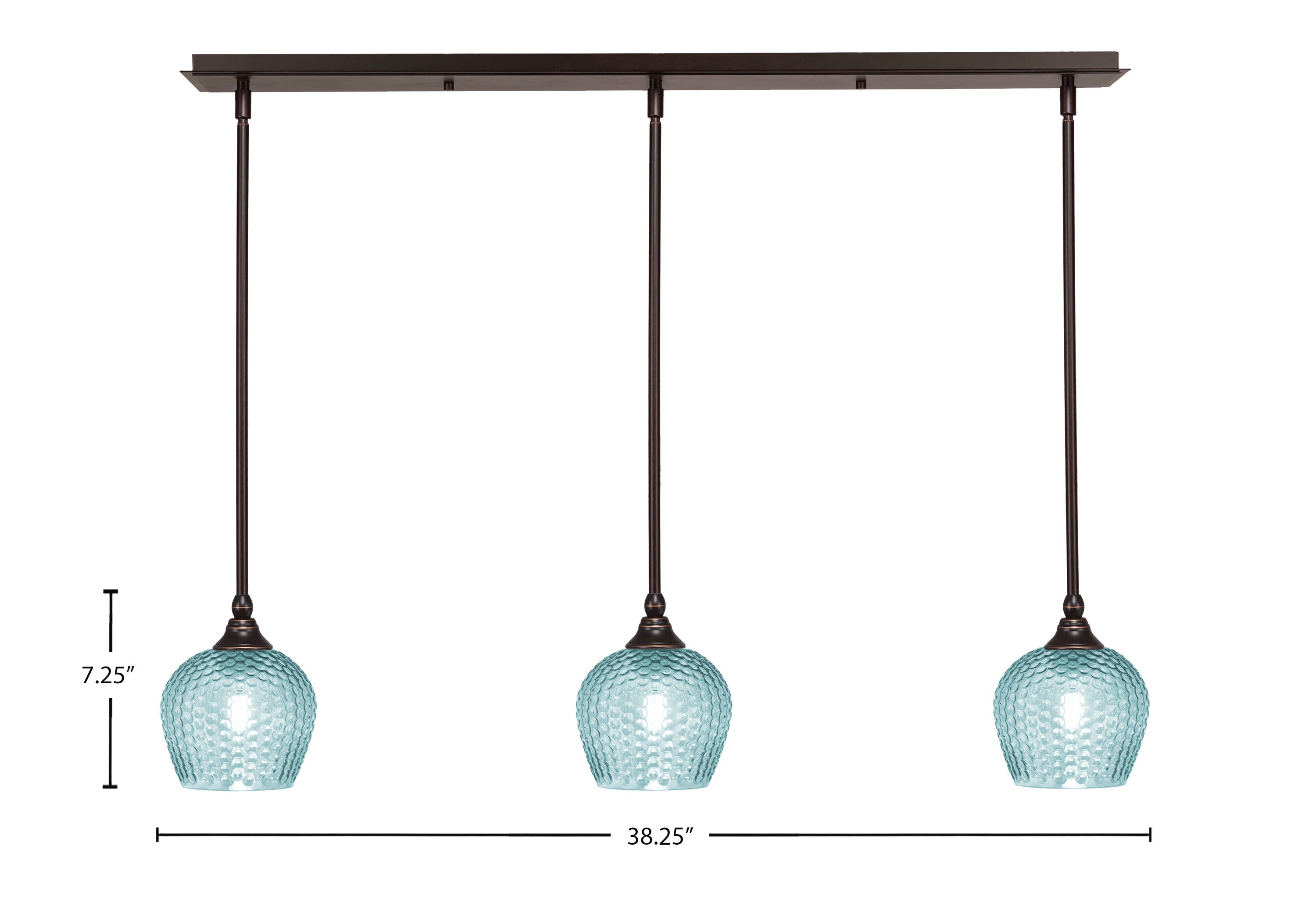 Stem Three Light Linear Pendalier in Dark Granite with Turquoise Textured Shade
