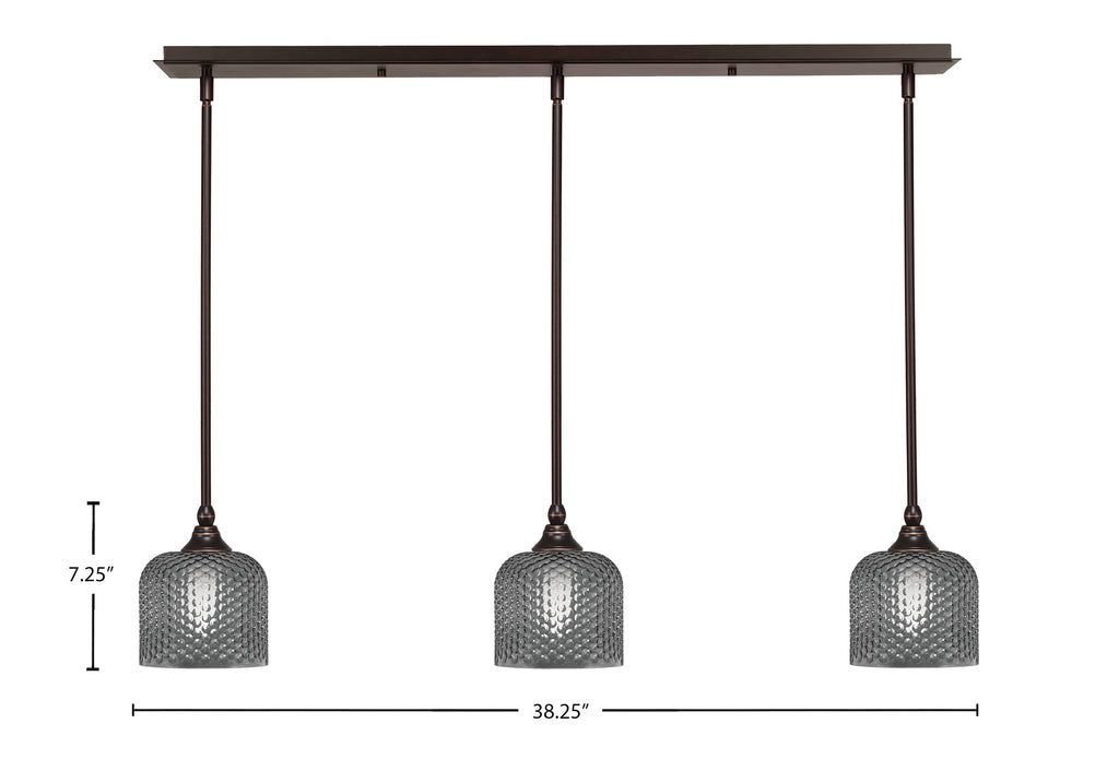 Stem Three Light Linear Pendalier in Dark Granite with Smoke Textured Shade