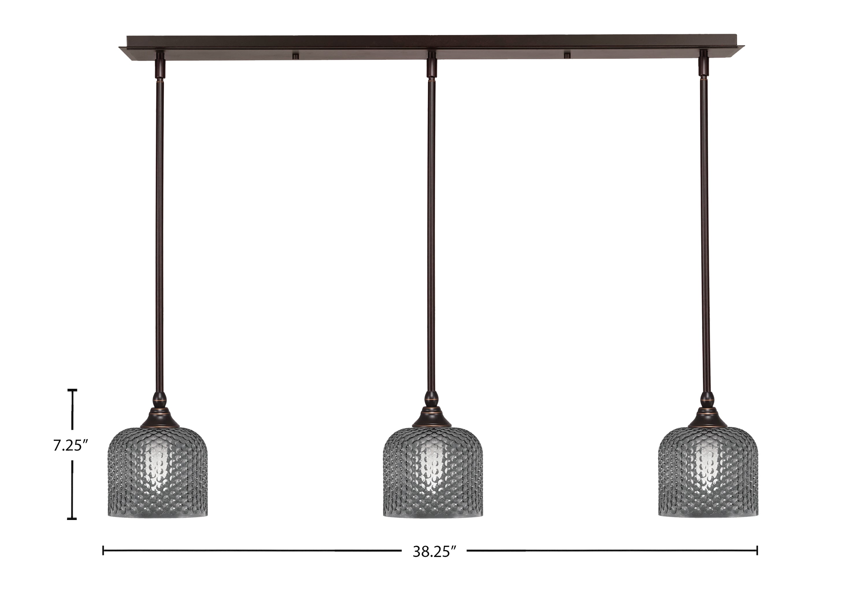 Stem Three Light Linear Pendalier in Dark Granite with Smoke Textured Shade