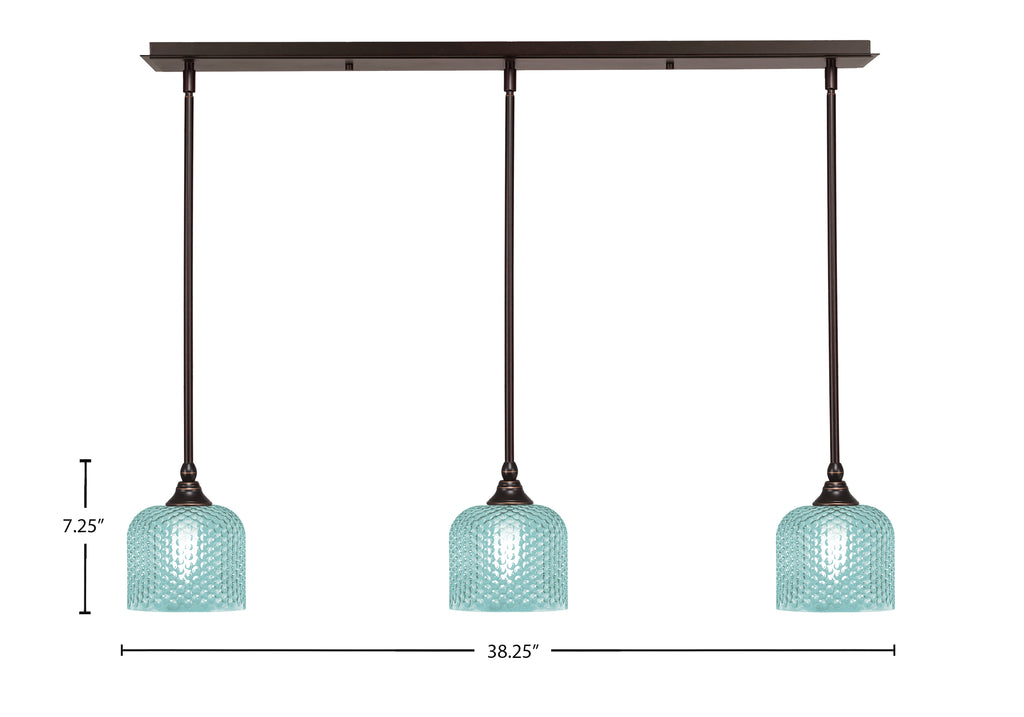 Stem Three Light Linear Pendalier in Dark Granite with Turquoise Textured Shade