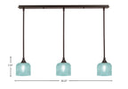 Stem Three Light Linear Pendalier in Dark Granite with Turquoise Textured Shade