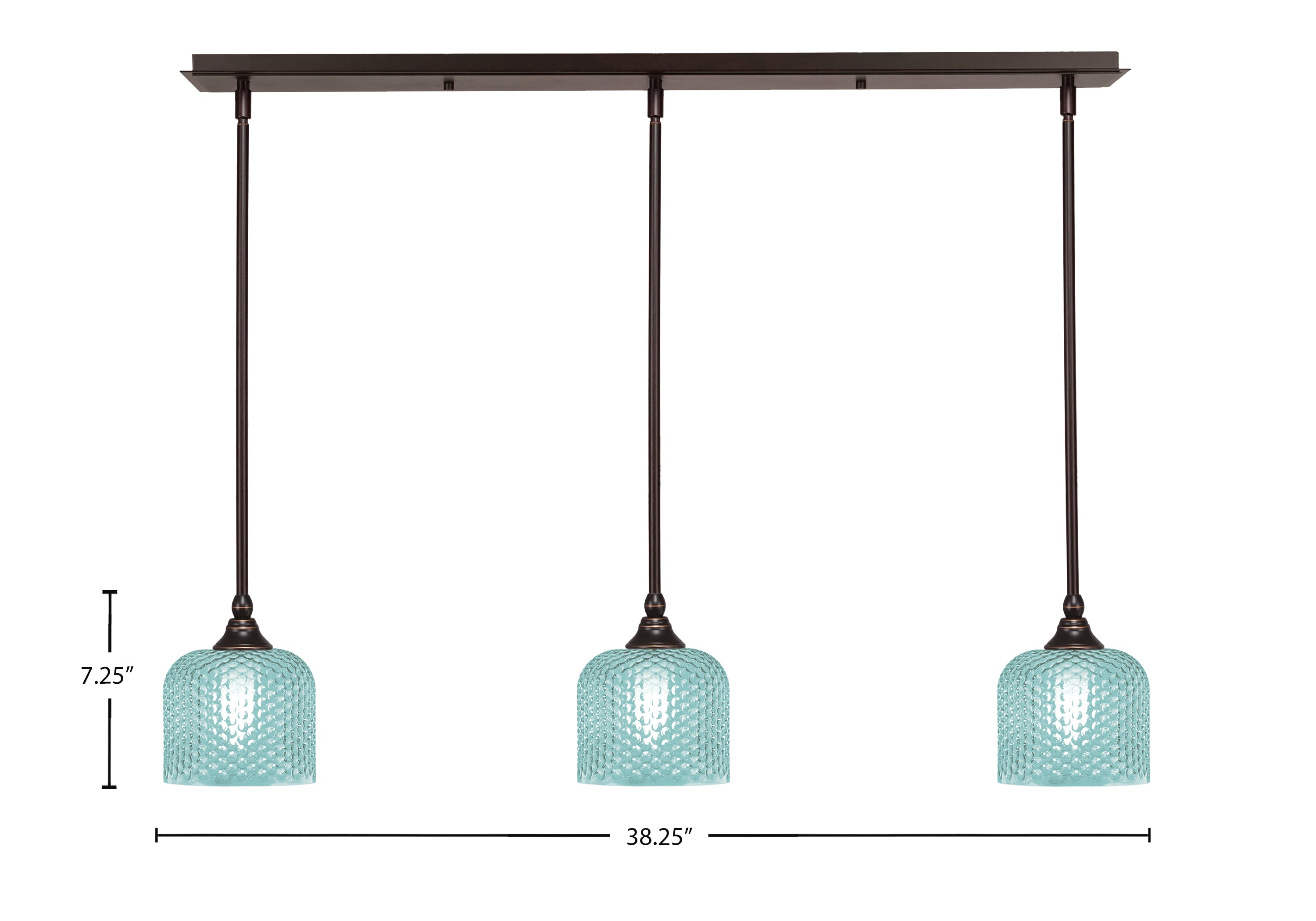 Stem Three Light Linear Pendalier in Dark Granite with Turquoise Textured Shade