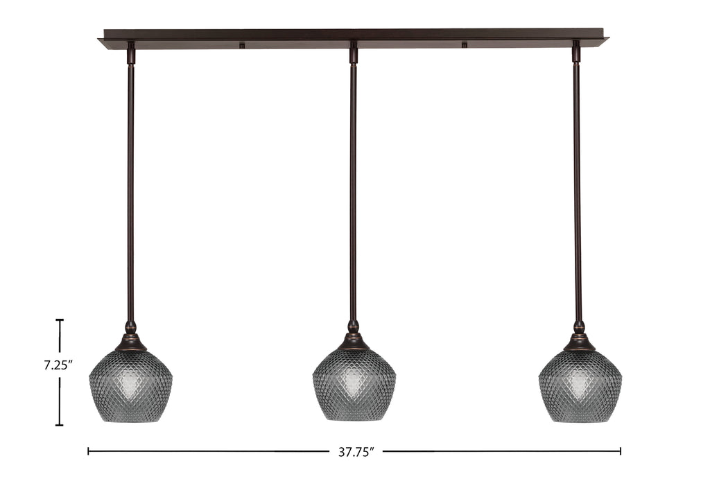 Stem Three Light Linear Pendalier in Dark Granite with Smoke Textured Shade