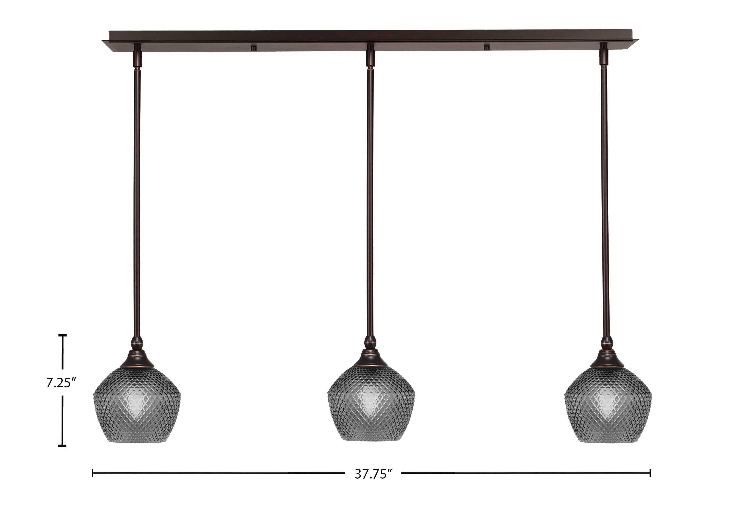 Stem Three Light Linear Pendalier in Dark Granite with Smoke Textured Shade