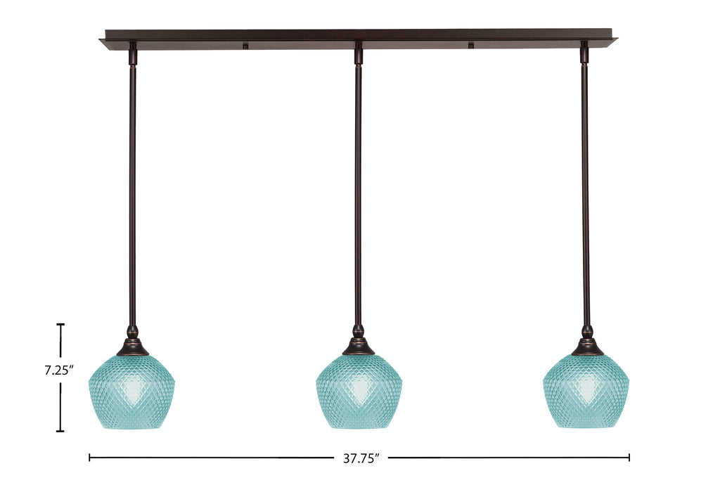 Stem Three Light Linear Pendalier in Dark Granite with Turquoise Textured Shade