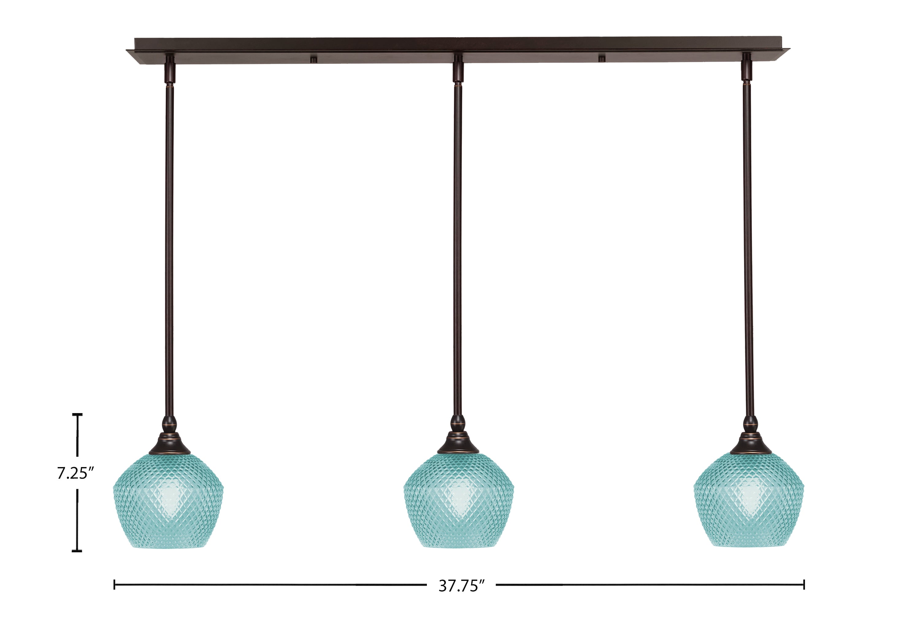 Stem Three Light Linear Pendalier in Dark Granite with Turquoise Textured Shade